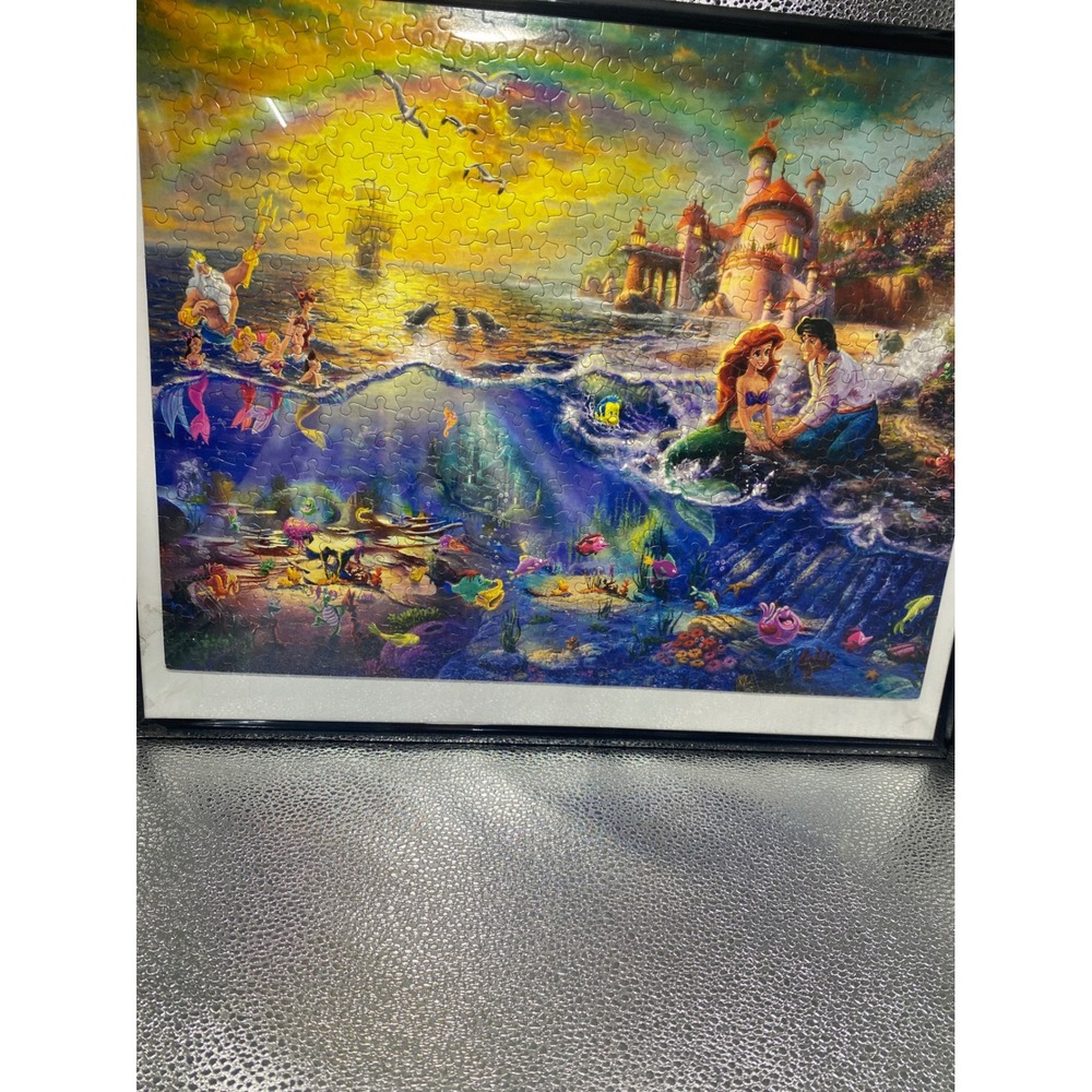 Disney Thomas Kinkade The Little Mermaid Jigsaw Puzzle Framed Ariel Prince Eric‎